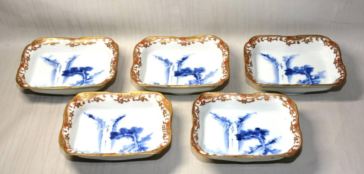 6客古伊万里、金彩染付け皿
